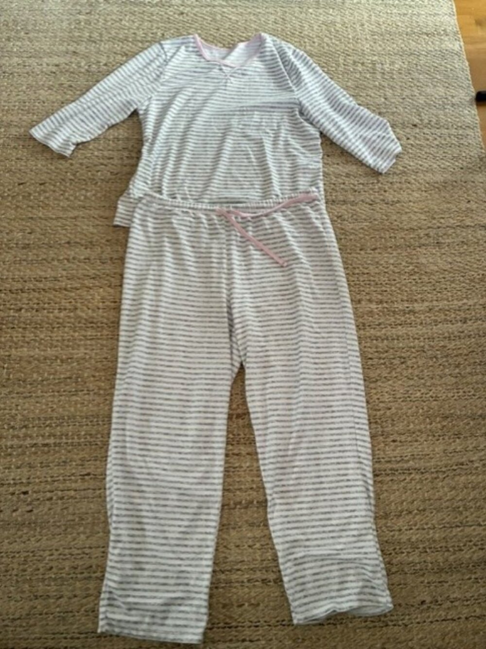Nautica cozy gray white pink striped loungewear pajamas set sleepwear size L